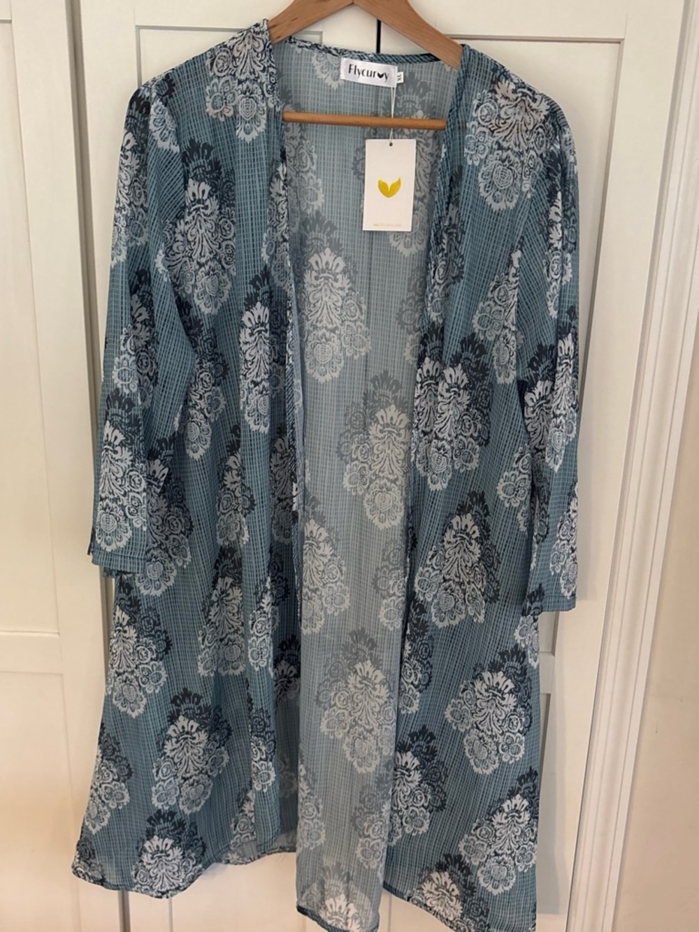 Floral Kimono Cardigan in Dusty Blue